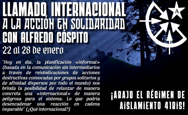 Llamado internacional a la acción en solidaridad con Alfredo Cospito – 22 al 28 enero